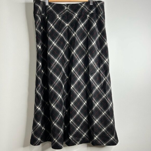 Talbots Skirt Womens 14 Black Gray Plaid Wool Blend Lined A-Line Midi Academia - Picture 4 of 8